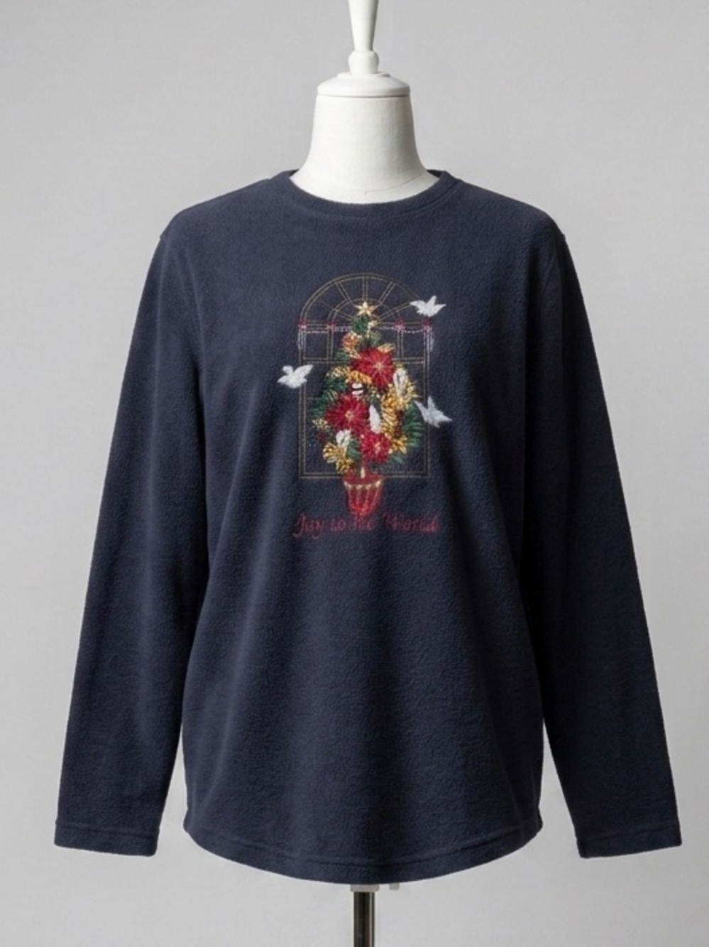 Vintage Holiday Christmas Fleece Pullover Sweatshirt Joy To The World Size Large